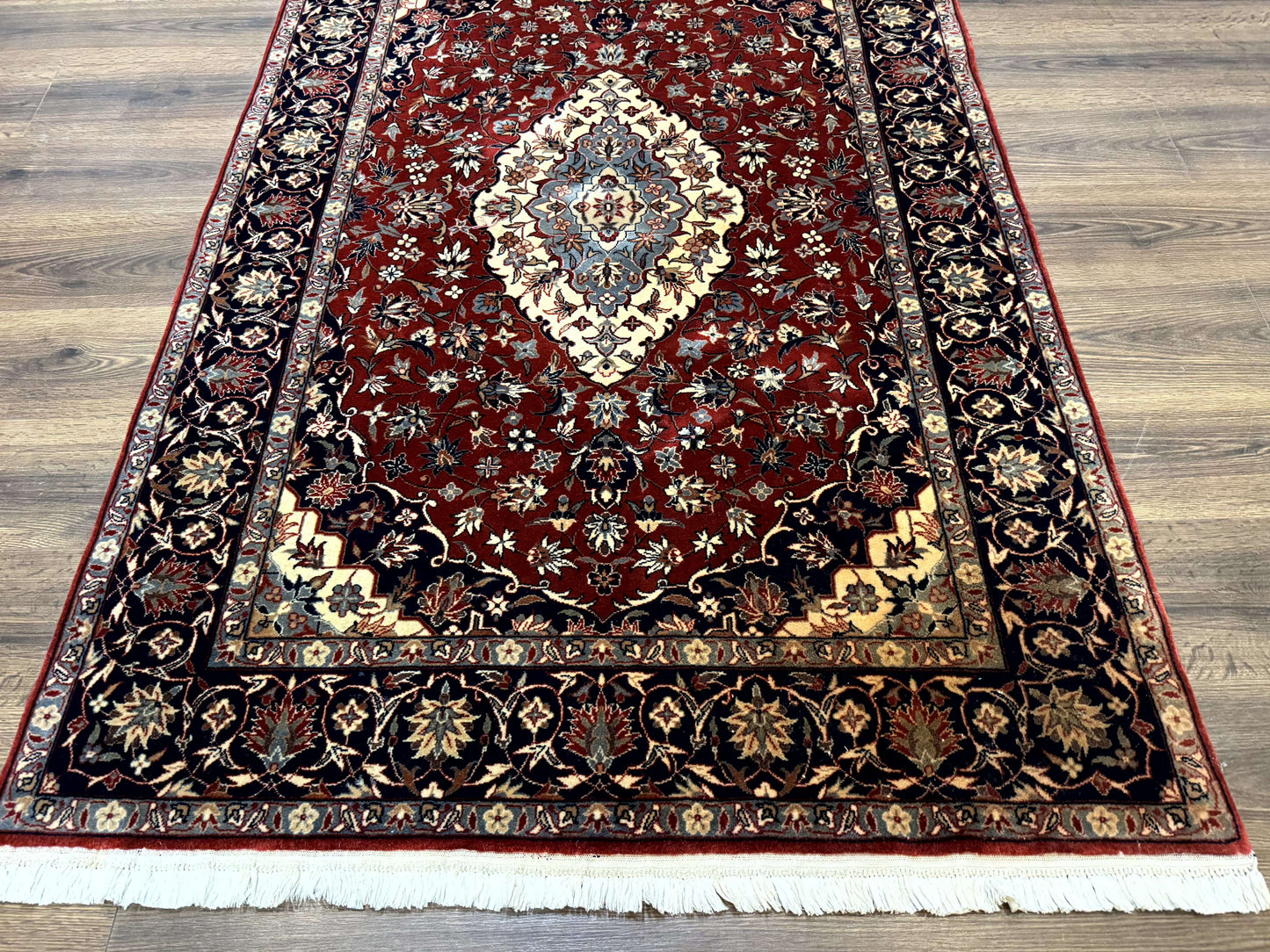 Sino Persian Rug 4x6, Traditional Wool Hand Knotted Carpet, Red Navy Blue, 225 KPSI - Nuvé