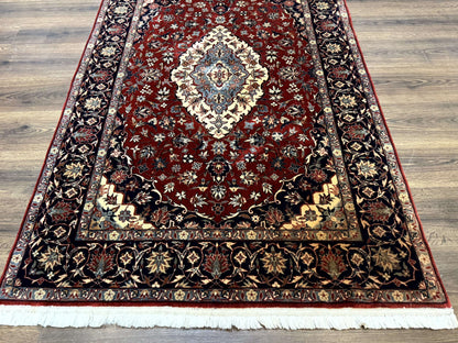 Sino Persian Rug 4x6, Traditional Wool Hand Knotted Carpet, Red Navy Blue, 225 KPSI - Nuvé