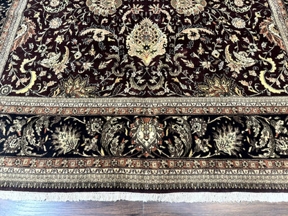Indo Persian Rug 10x14, Floral Allover, Handmade Vintage Wool Rug, Dark Maroon/Plum and Black - Nuvé