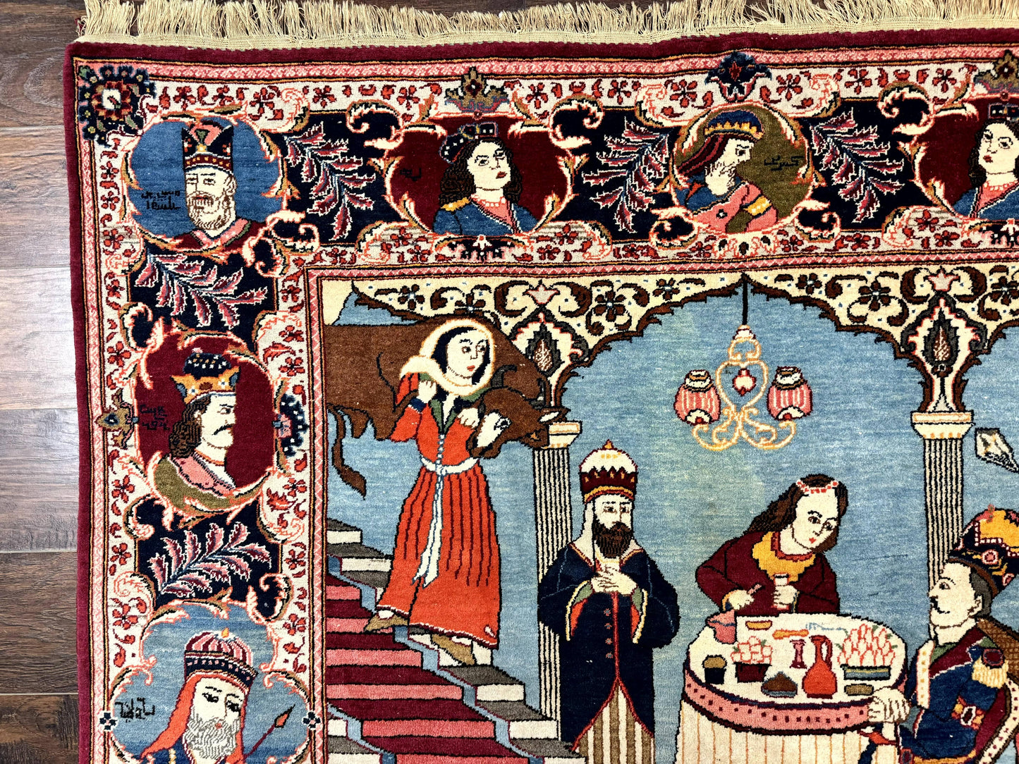 Rare Persian Kashan Pictorial Rug 6x9, King Bahram Hunting Scene, Persian Kings, Hand Knotted Persian Rug for Wall Hanging, Antique, Wool - Nuvé