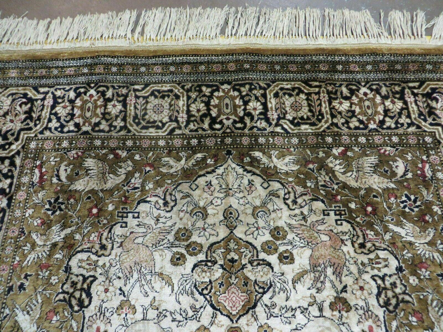 3' X 5' Fine Handmade Chinese Silk Rug Deer Birds Hand Knotted One Of A Kind - Nuvé