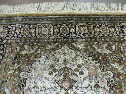 3' X 5' Fine Handmade Chinese Silk Rug Deer Birds Hand Knotted One Of A Kind - Nuvé