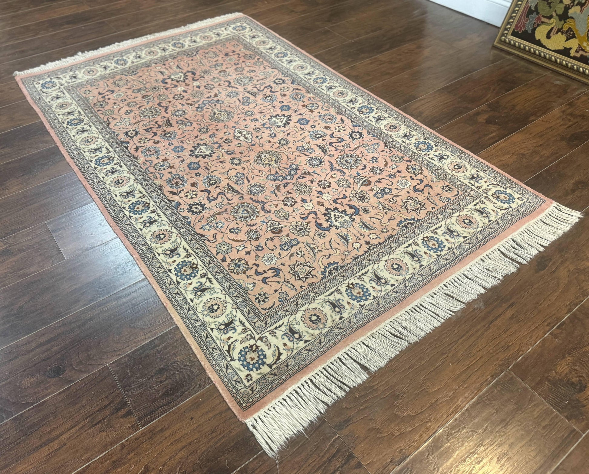 Pak Persian Rug 4x6, Pink and Cream, Very Fine 225 KPSI, Handmade Wool Oriental Carpet - Nuvé
