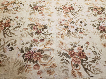 Needlepoint Rug 8x10 Aubusson Rug Victorian Floral Rug Handmade French Style French Decor Garden Panel Beige 8 x 10 Area Rug 100% Wool - Nuvé