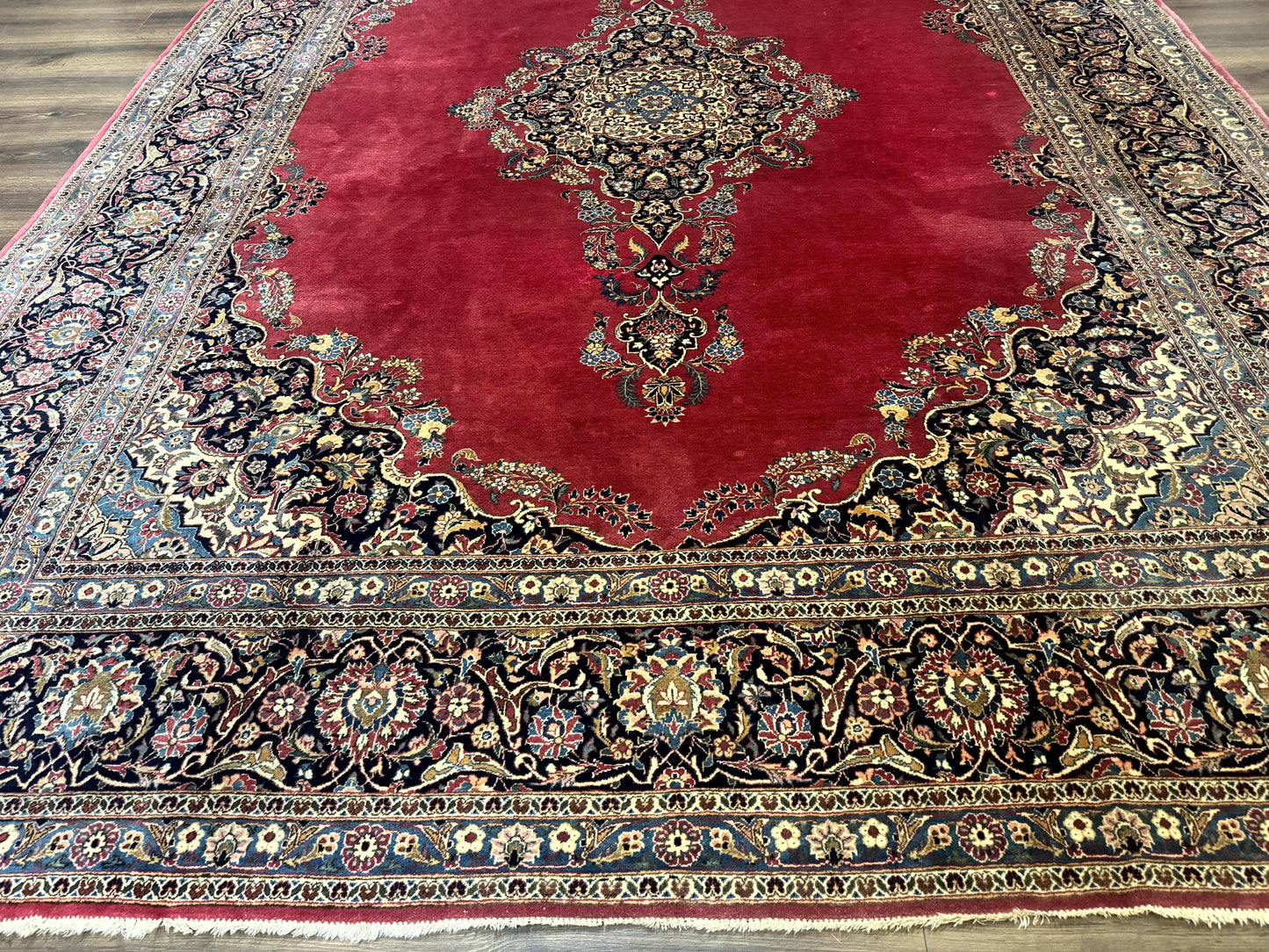 Persian Kashan Rug 9x12, Traditional, Semi Open Field, Red, Signed By Master Weaver, Antique Rug - Nuvé