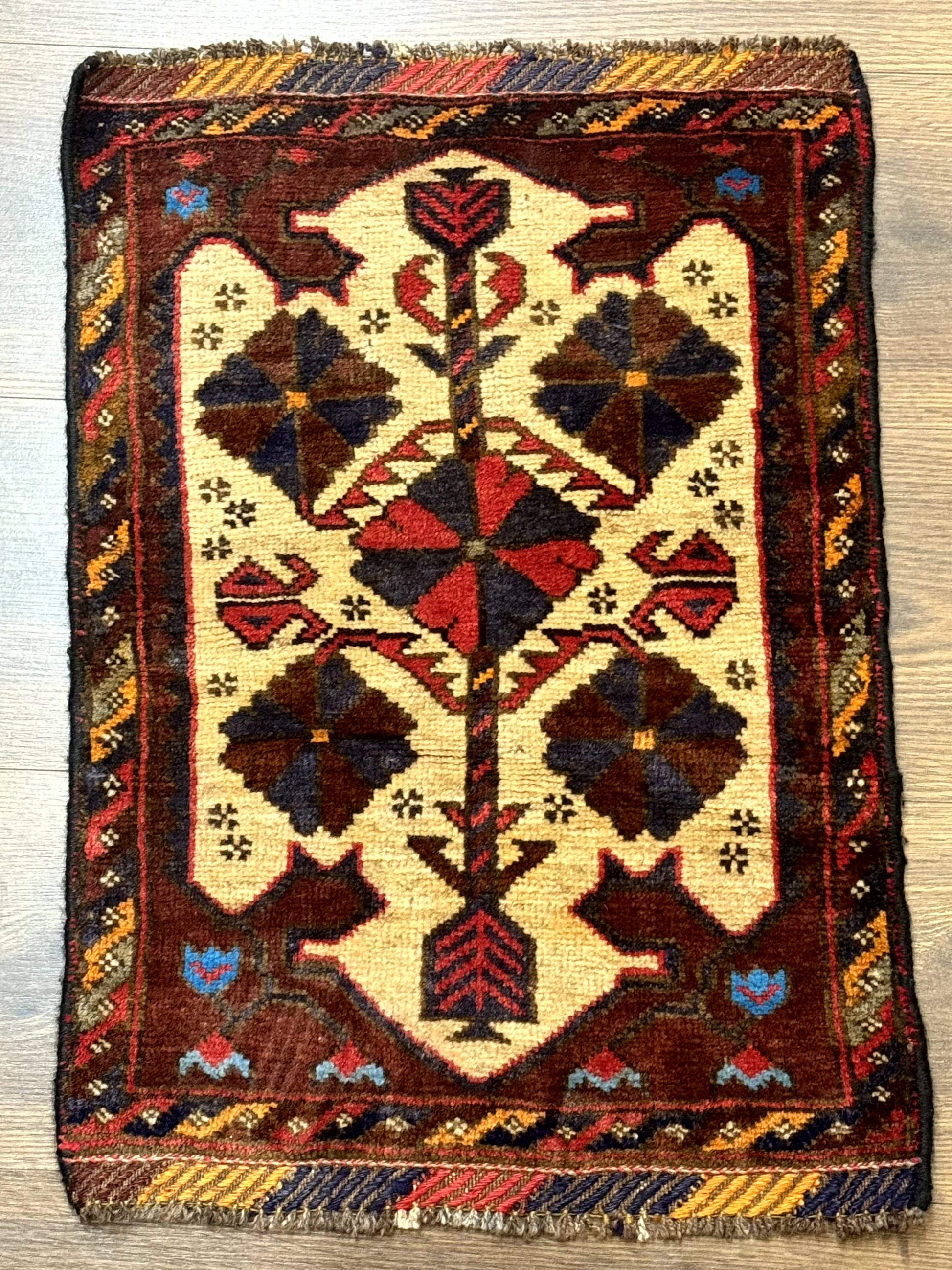 Small Persian Baluchi Tribal Rug, Tan, Handmade - Nuvé