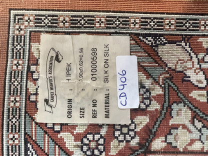 Turkish Silk Hereke Rug 2x3, Floral Vase Tree of Life Birds, Silk Pile on Silk Foundation, Vintage Oriental Carpet, Very Fine, Signature - Nuvé