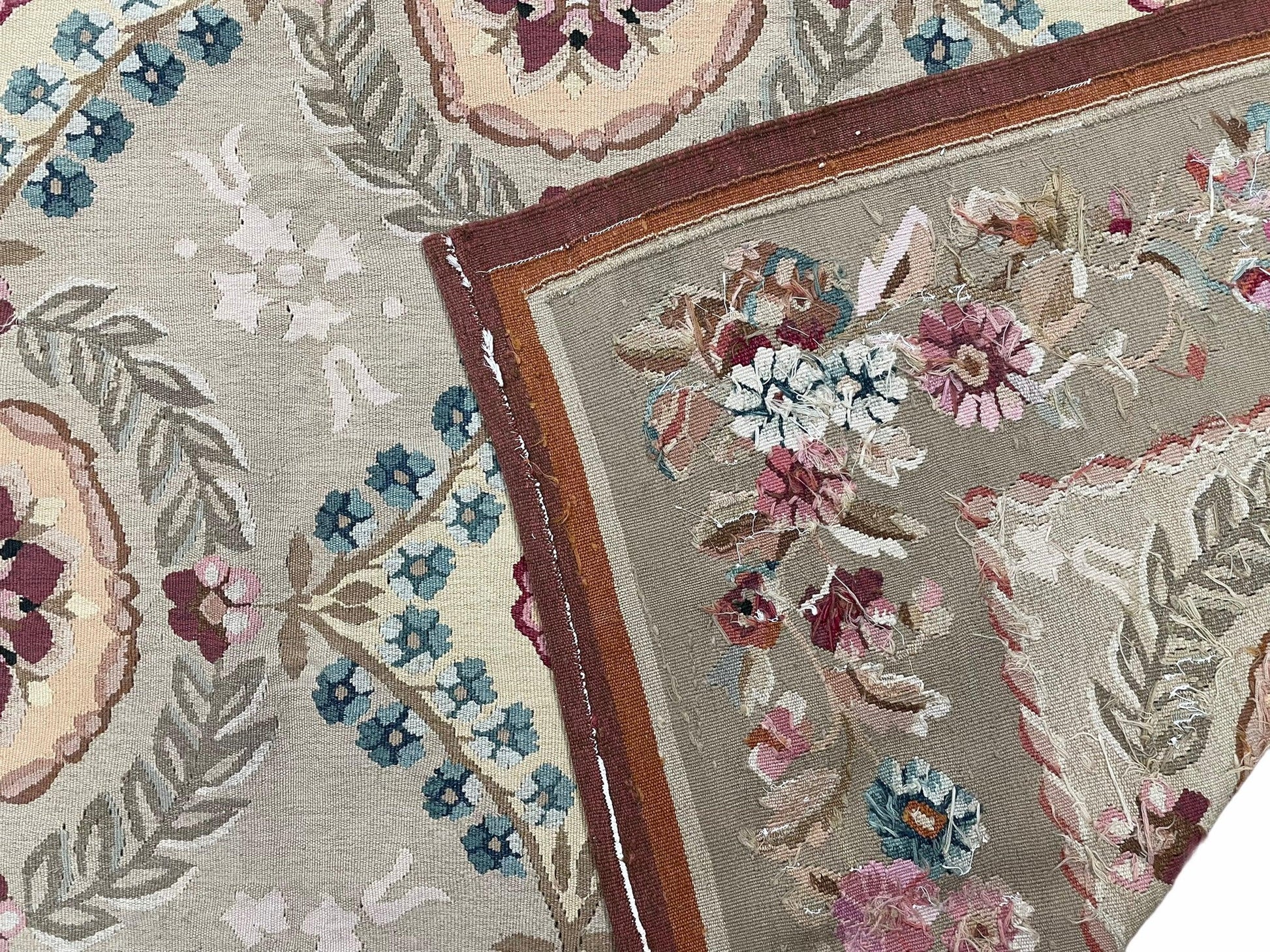 9x13 Needlepoint Carpet, French Design Rug, Hand-Knotted, Brand New Needlepoint Rug 9 x 13, English French European Style, Beige Floral - Nuvé