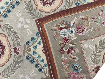 9x13 Needlepoint Carpet, French Design Rug, Hand-Knotted, Brand New Needlepoint Rug 9 x 13, English French European Style, Beige Floral - Nuvé