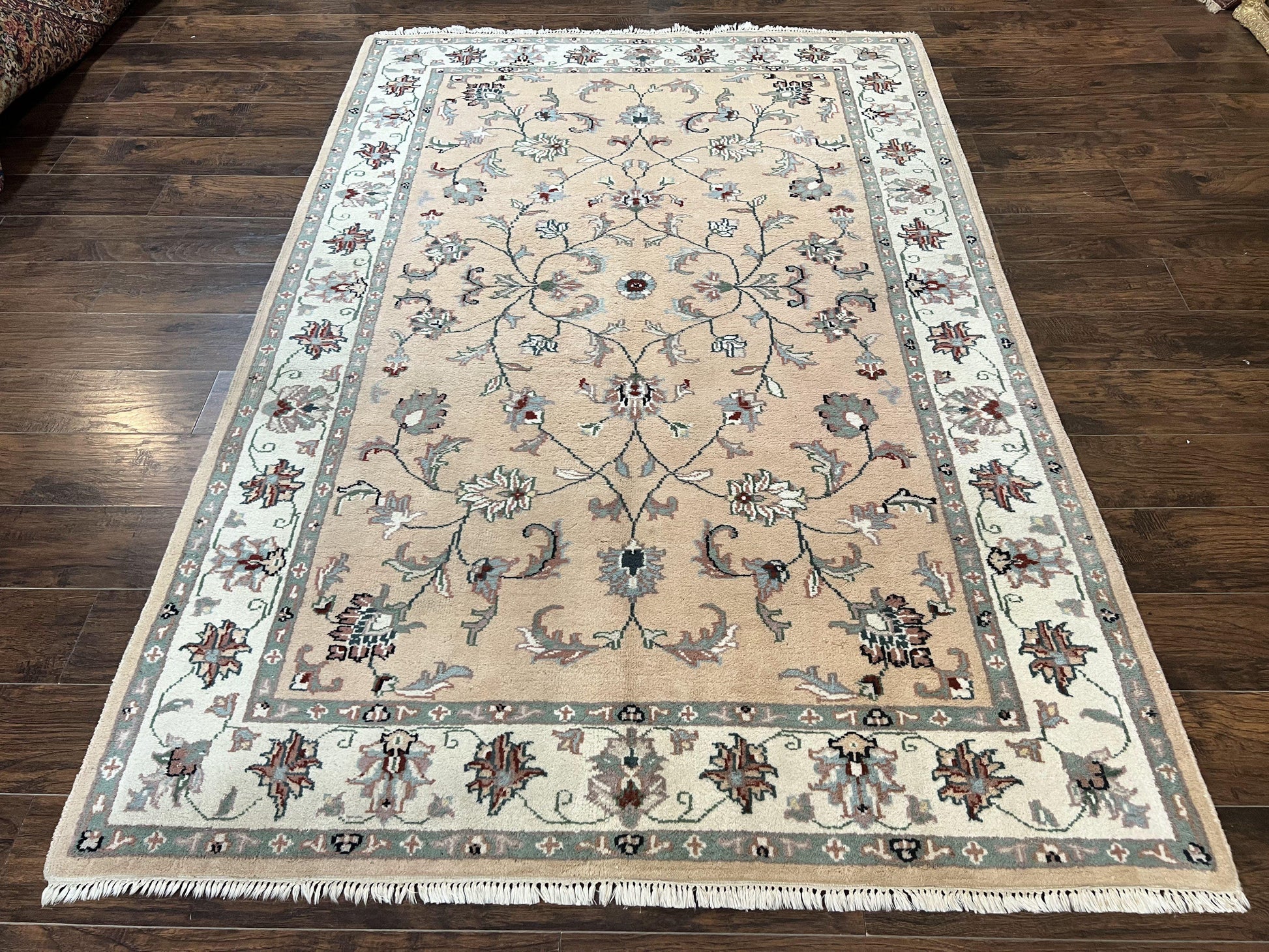 Indo Persian Rug 6x9, Handmade Vintage Wool Carpet, Floral Allover - Nuvé