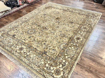 Indo Mahal Rug 8x10, Indian Jaipur Rug 8 x 10 ft, Wool Indo Persian Carpet, Handmade Traditional Floral Area Rug, Olive Green, Vintage Rug - Nuvé