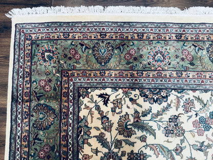 Indo Persian Rug 9x12, Allover Floral Pattern, Ivory & Green, Traditional Oriental Carpet - Nuvé
