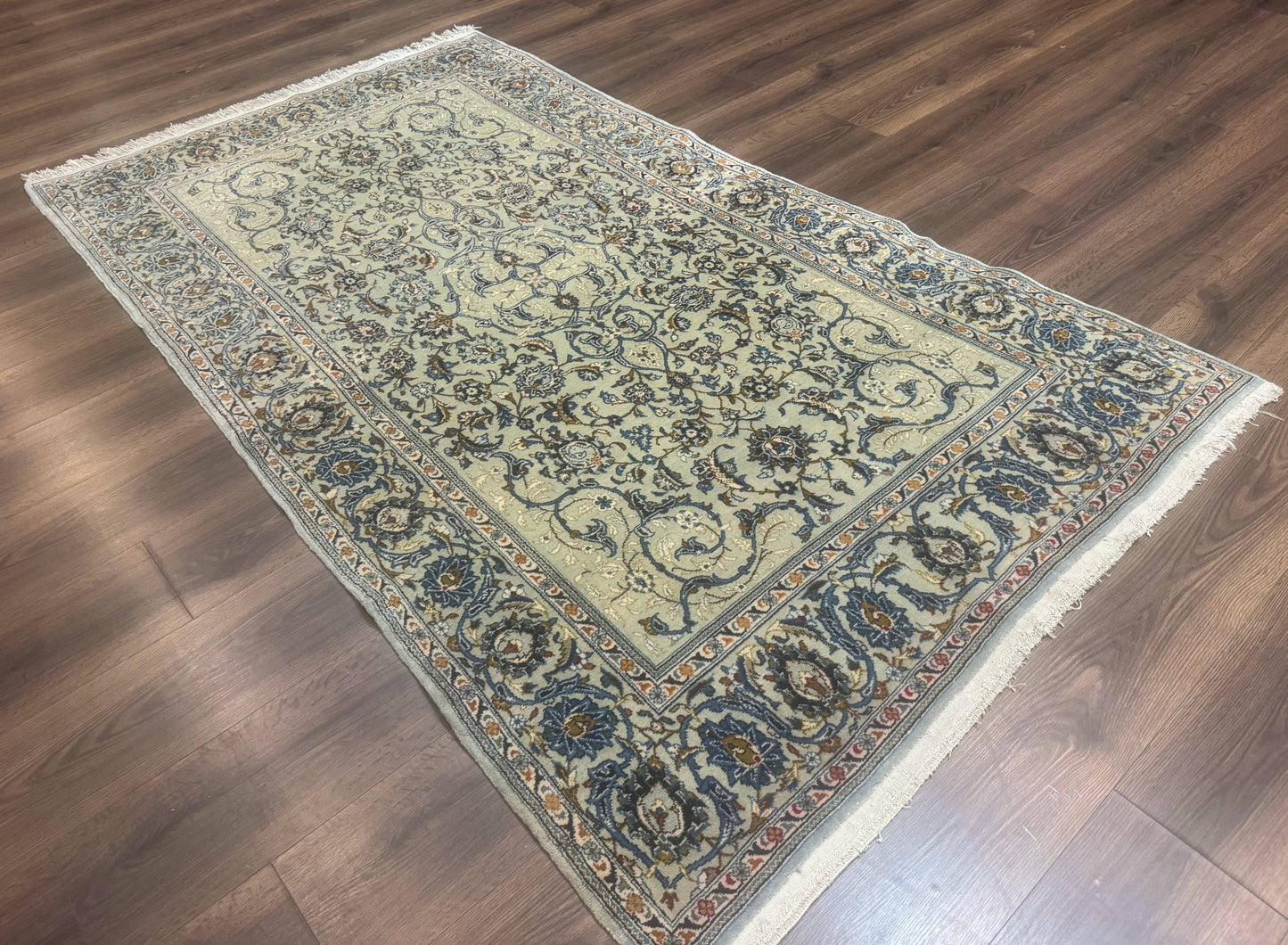 Persian Kashan Rug, Unique Colors, 225 KPSI, Light Green and Light Blue - Nuvé