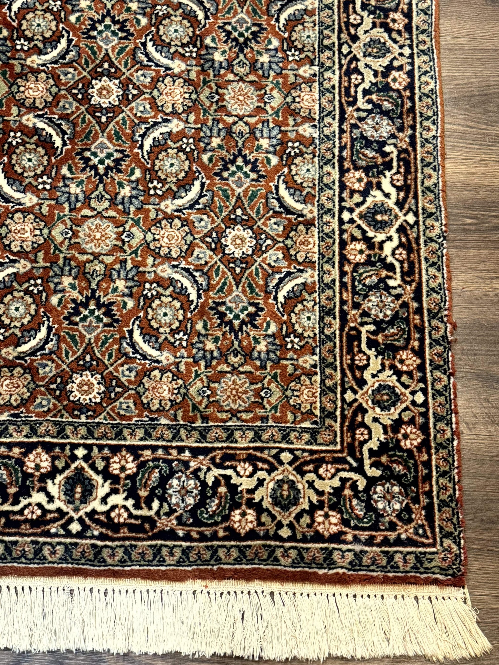 Indo Persian Bijar Rug 3x5, Red and Navy Blue, Allover Pattern, Fine Hand Knotted Wool Carpet - Nuvé