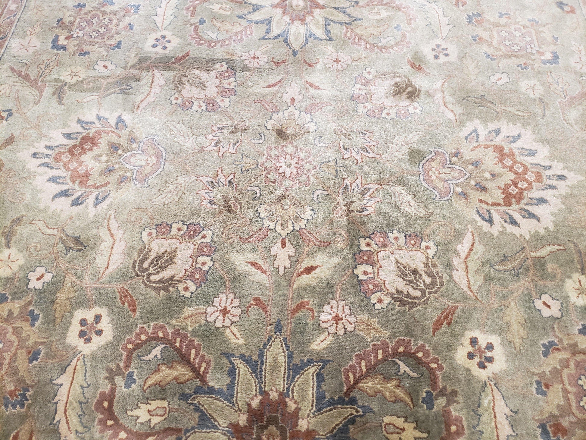 Vintage Indo Mahal Area Rug 9x12, Wool Hand-Knotted Laurel Green & Auburn Indian Carpet, 9 x 12 Floral Carpet, Living Room Rug - Nuvé