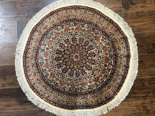 Round Silk Rug 3x3, Extremely Fine 580 KSPI, Sino Persian Round Handmade Carpet, Silk on Silk - Nuvé
