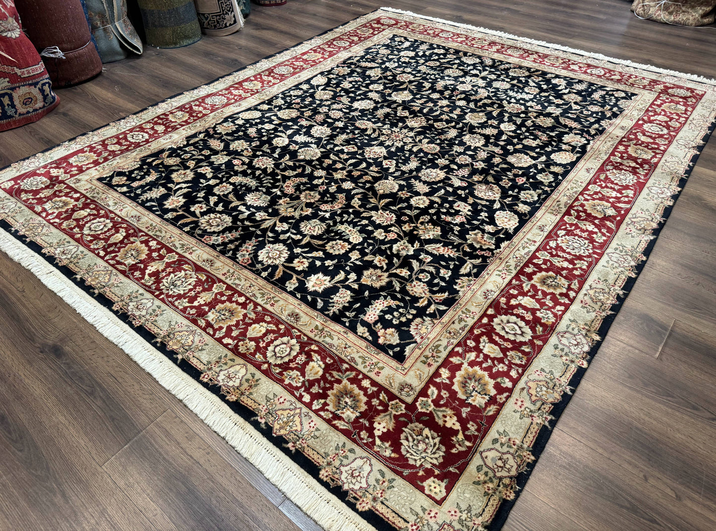 Sino Persian Rug 8x10, Black and Red, Floral Allover - Nuvé