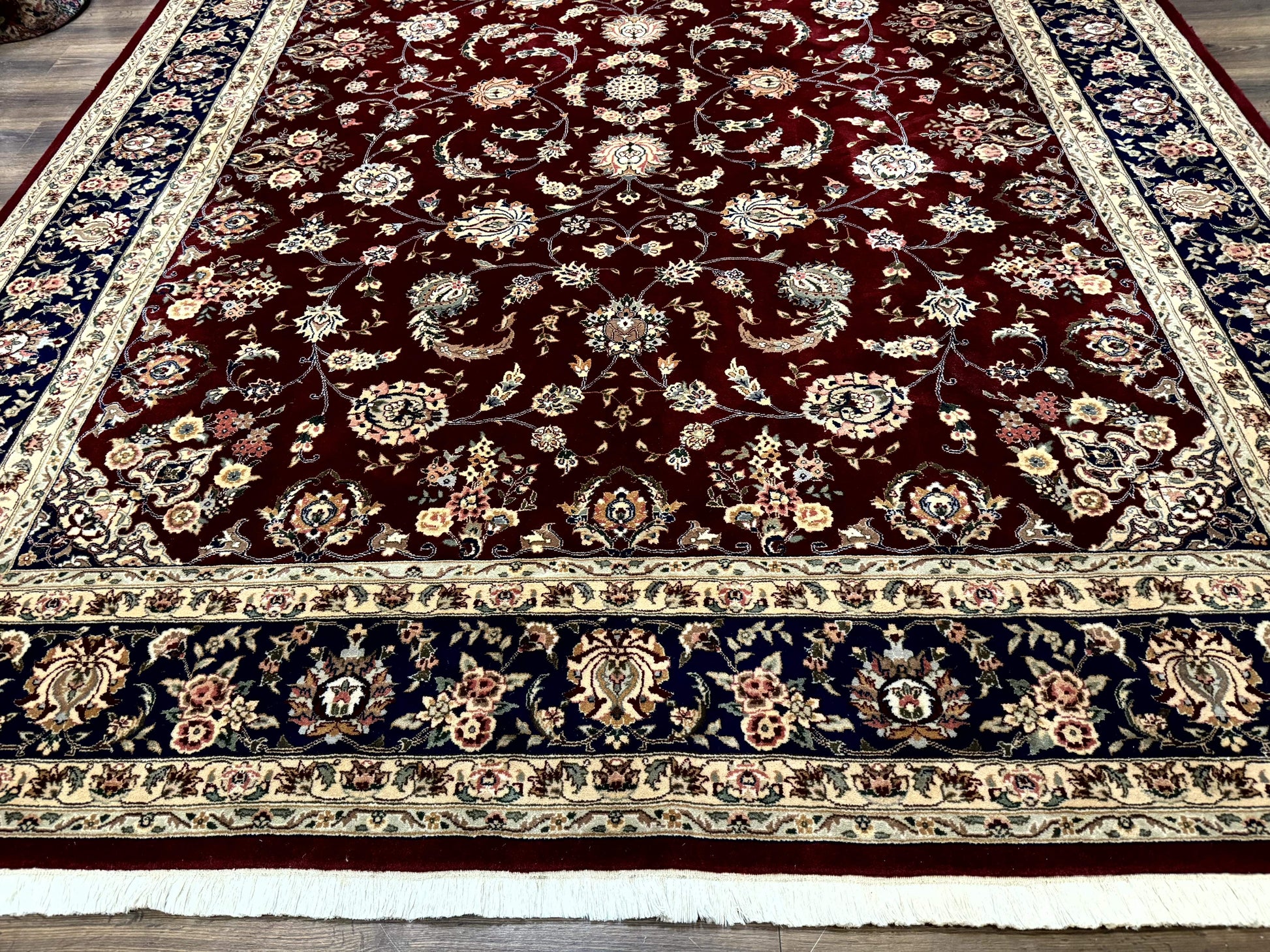 Sino Persian Rug 9x11, Burgundy and Navy Blue, Fine 200 KPSI, Floral Allover - Nuvé