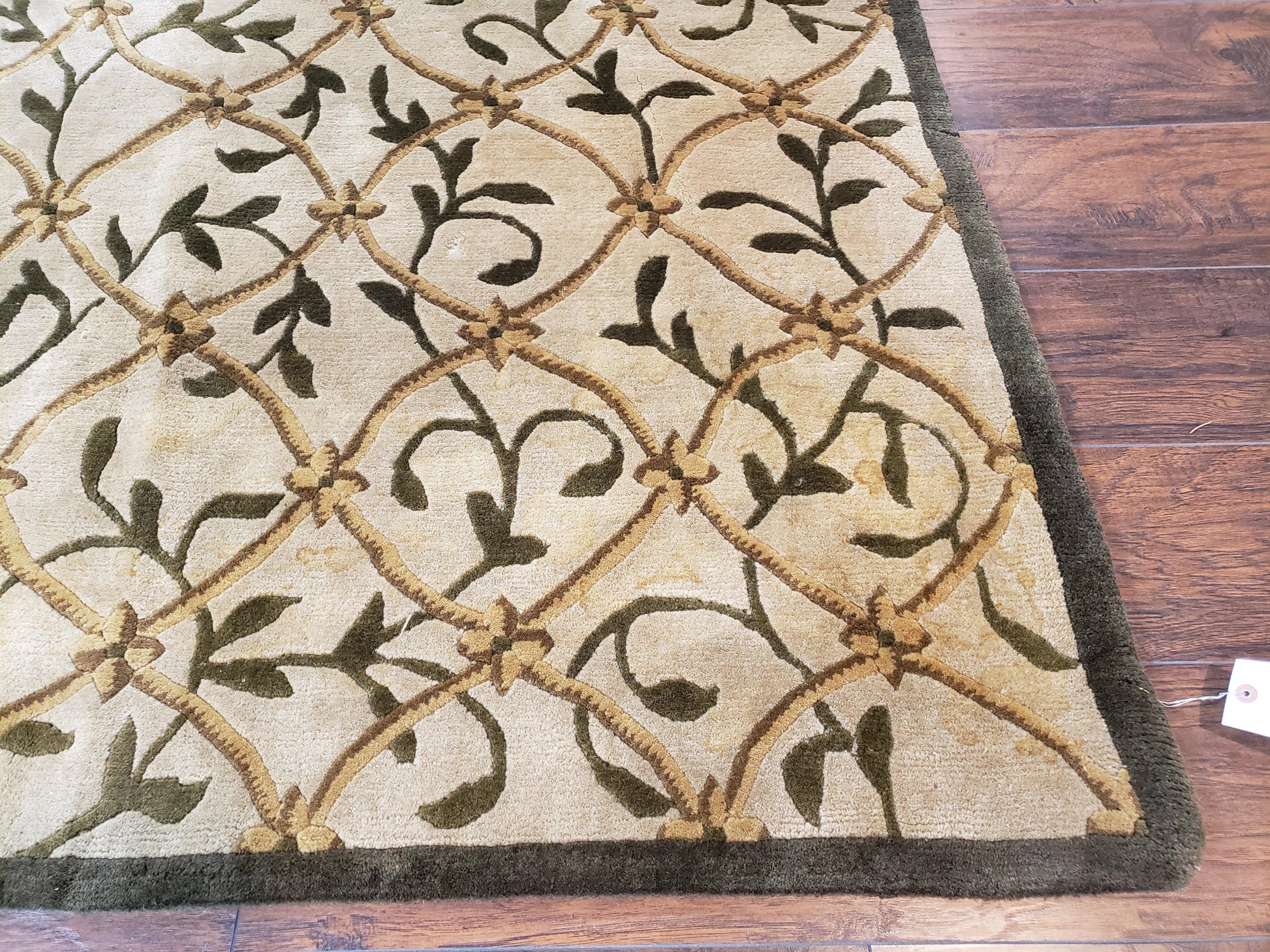 Vintage Tibetan Nepalese Area Rug 9x12, Wool Hand-Knotted, Beige Nepali Soft Pile Carpet, 9 x 12 Living Room Modern Dining Room Rug - Nuvé