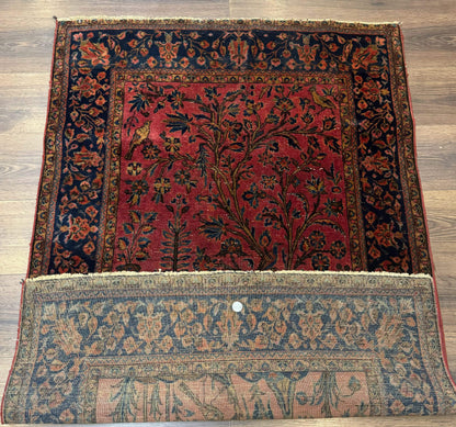 Antique Persian Tree of Life Rug 3x5, Manchester Wool, Bird Pictorials, Fine 240 KPSI, Red Navy Blue - Nuvé