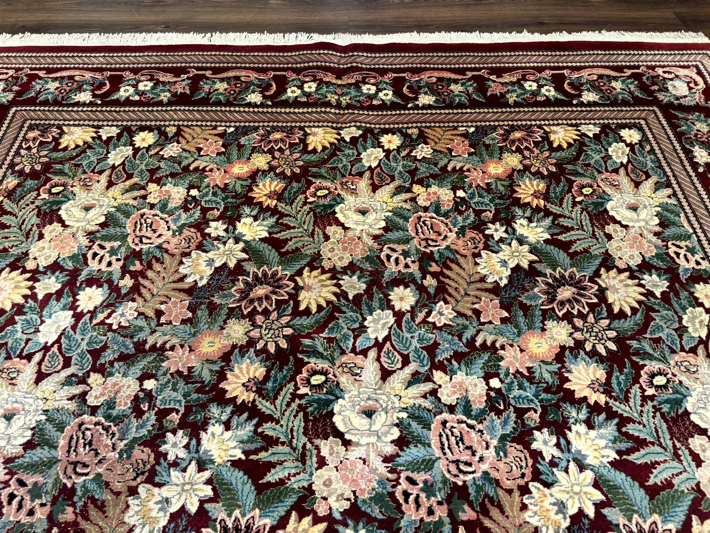 Pakistani Rug 9x12 William Morris Maroon Vintage Floral Wool - Nuvé