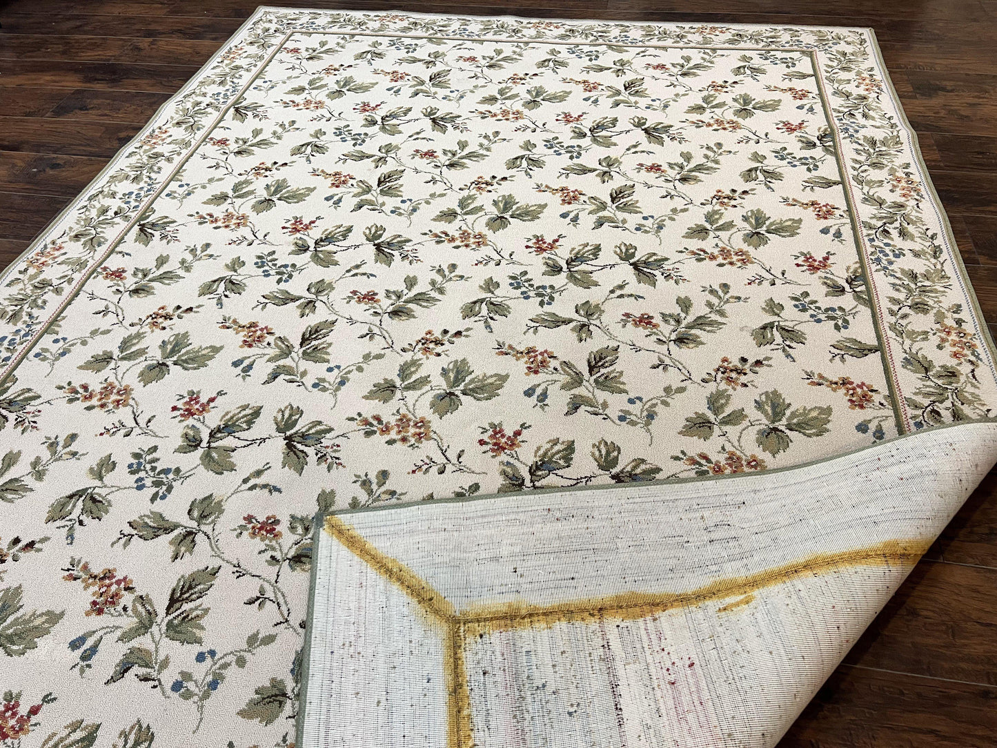 Vintage Stark Carpet 7x10, Ivory and Green, European Aubusson Design, Allover Pattern, Stark Rug - Nuvé
