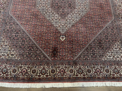Wonderful Persian Bidjar Rug 7x8 ft, Almost Square Oriental Carpet, Herati Mahi, Highly Detailed, Ivory Red Navy Blue, Very Fine Handmade Bijar Rug - Nuvé