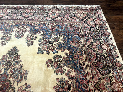 Persian Sarouk Rug 9x12, Ivory & Blue, Semi Open Field - Nuvé