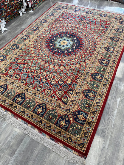 Afghani Parak Hand-Knotted Wool Rug | 6’6″ x 9’10″ Traditional Dome Motif - Nuvé