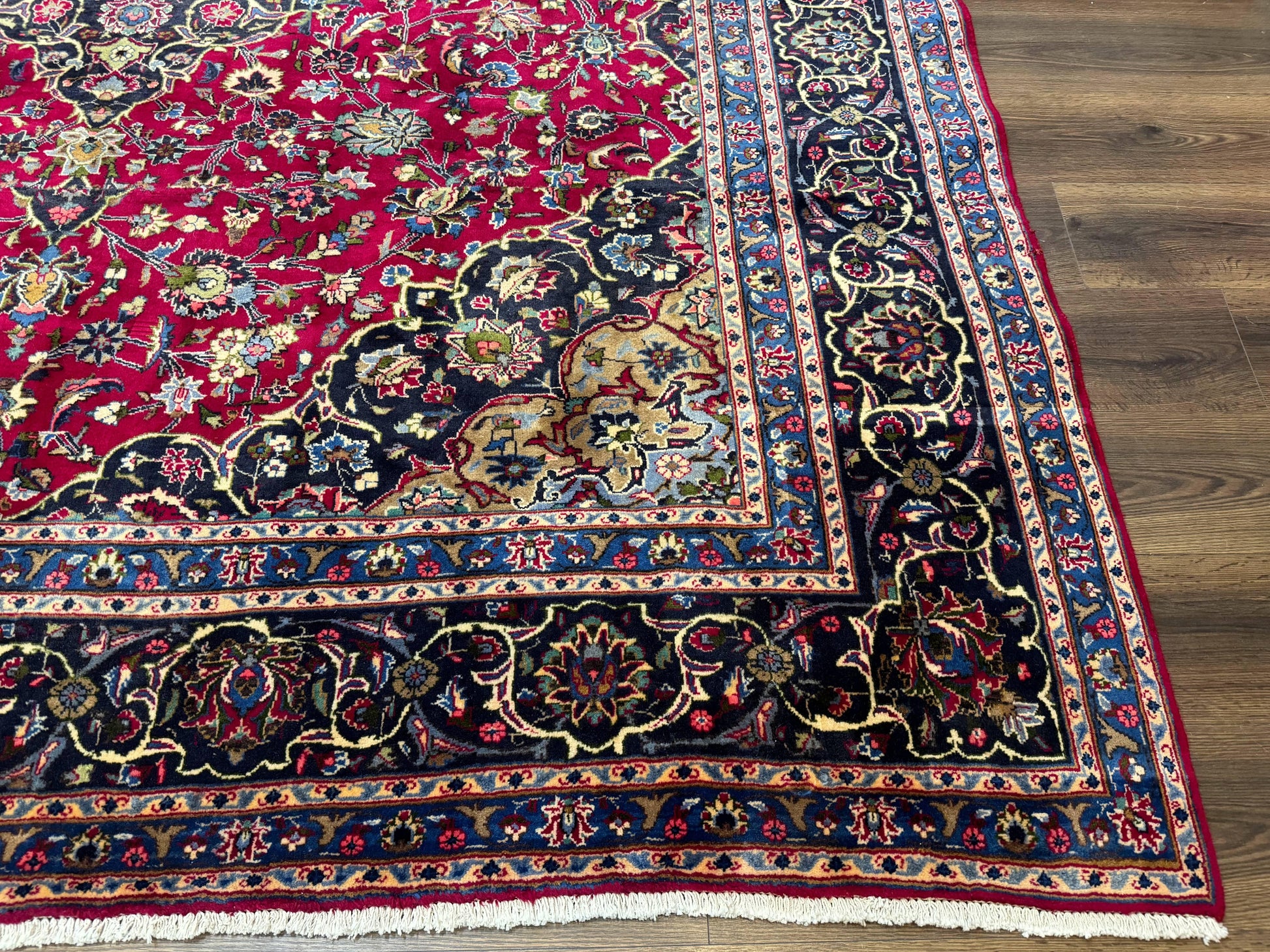 Traditional Persian Rug 8x11, Red Navy Blue, Floral Medallion, Antique Persian Mashad Carpet, Wool - Nuvé