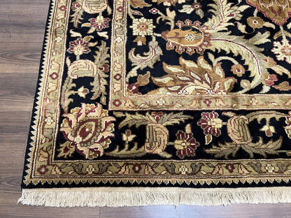 Indo Mahal Sultanabad Rug 8x11, Vintage Indian Oriental Carpet, Wool Handmade Floral Rug 8 x 11 ft, Black Beige Tan, Large Flowers Allover - Nuvé