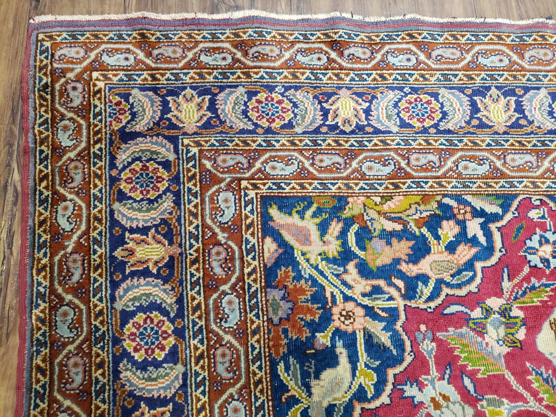 Antique Turkish Sivas Area Rug 8x11, Hand-Knotted, Vintage Red Wool Carpet, Gazelles Lions, Boteh Border, 8' x 11' Top Quality Oriental Rug - Nuvé