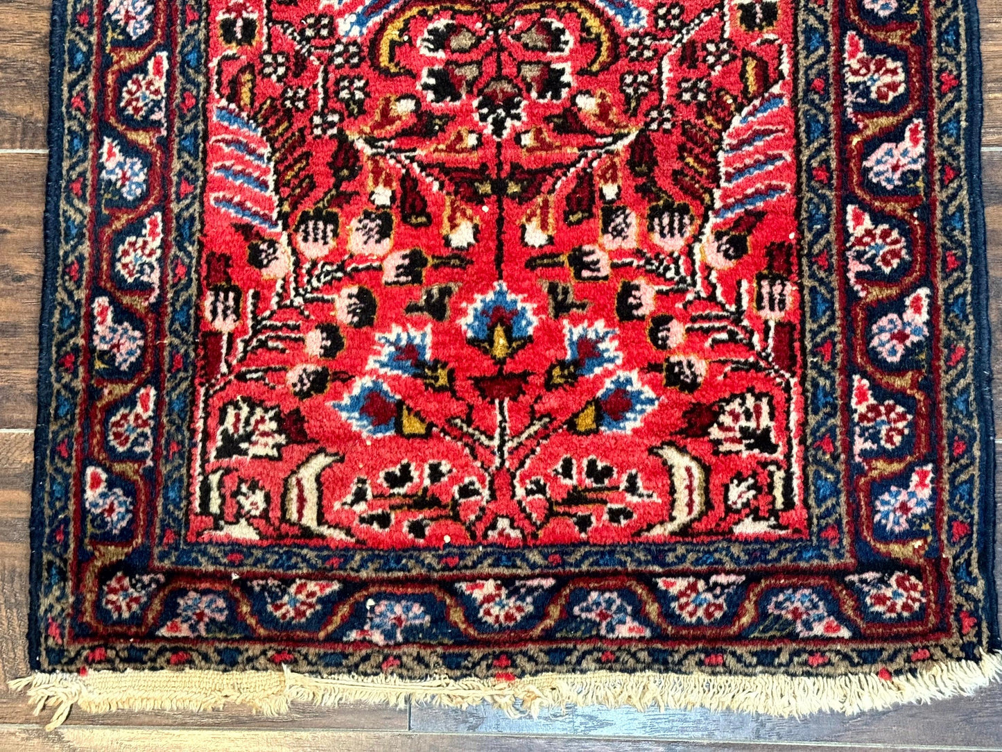 Small Antique Persian Tribal Rug 2x3, Red, Floral, Handmade, Hamadan Rug - Nuvé