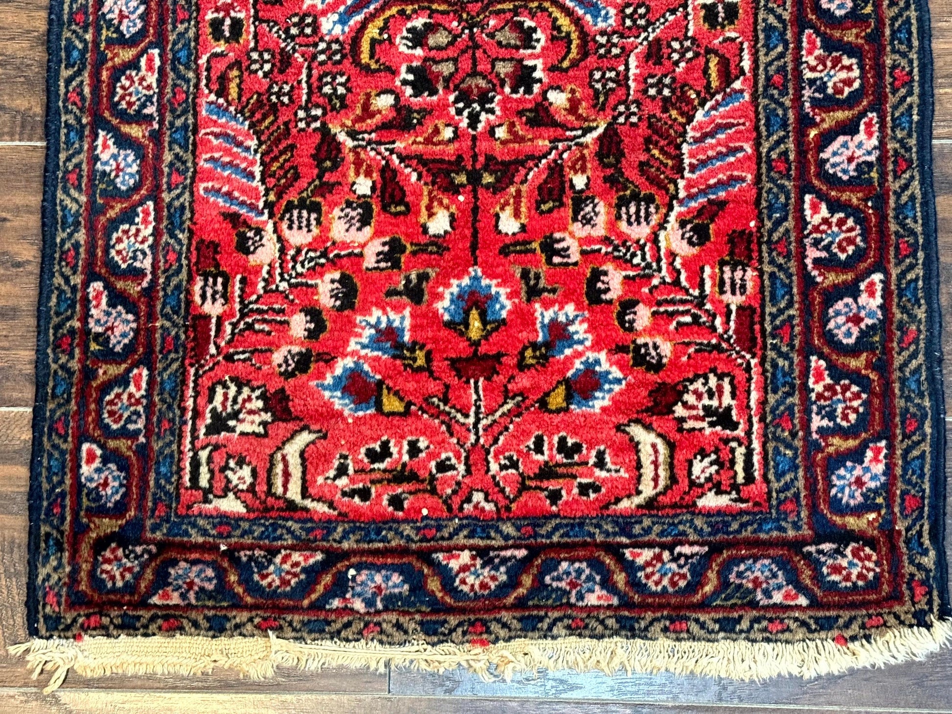 Small Antique Persian Tribal Rug 2x3, Red, Floral, Handmade, Hamadan Rug - Nuvé