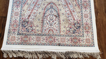 Beige & Cream Small Turkish Silk Rug, Bamboo Silk, Power-Loomed, Persian Design, High Quality, Soft Accent Rug, 3x5 ft, 2' 8" x 4' 11" - Nuvé
