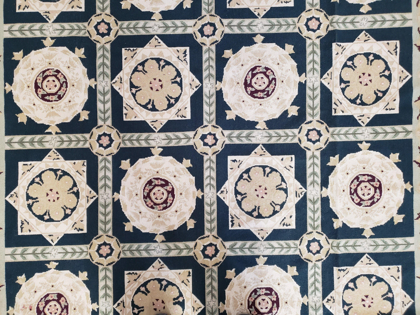 Vintage Chinese Needlepoint Rug 6x9, Panel Design Area Rug Wool Hand-Woven Black & Ivory Carpet Flat Weave Bedroom Rug 6 x 9 Living Room Rug - Nuvé