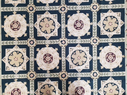 Vintage Chinese Needlepoint Rug 6x9, Panel Design Area Rug Wool Hand-Woven Black & Ivory Carpet Flat Weave Bedroom Rug 6 x 9 Living Room Rug - Nuvé