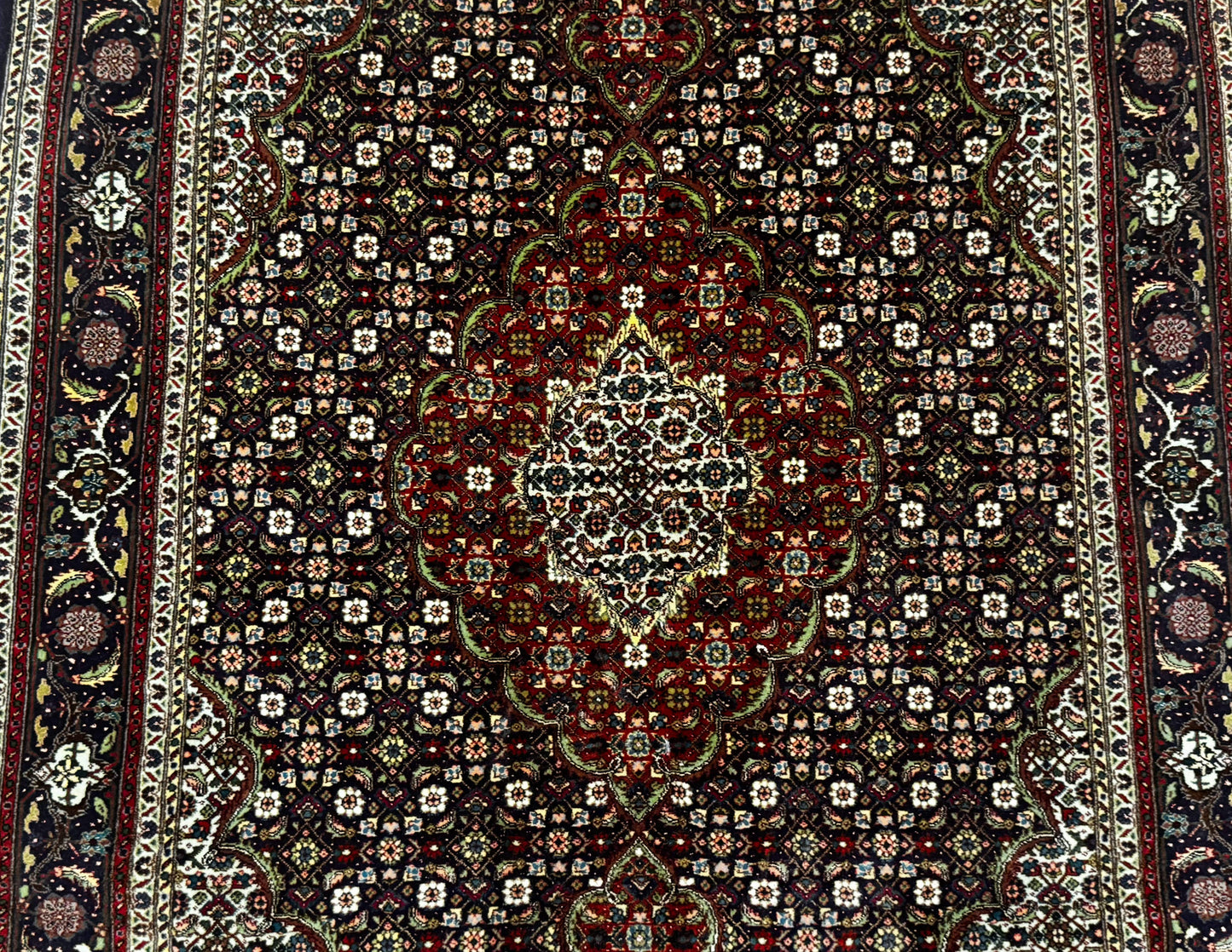 Persian Tabriz Rug 3x5, Wool on Silk Foundation, Very Fine 550 KPSI, Dark Navy Blue - Nuvé