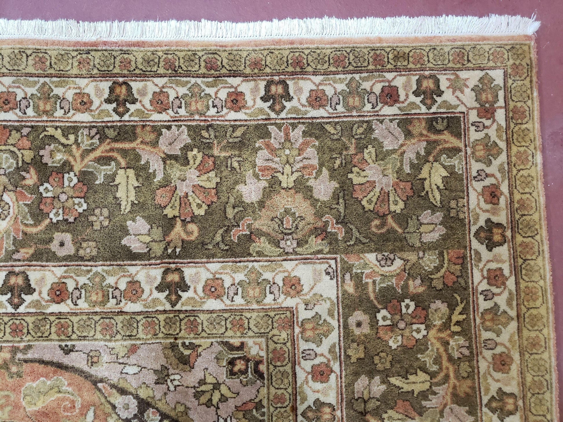 Indo Persian Rug 8x10, Vintage Indian Rug 8 x 10, Fine Hand-Knotted Wool Rug, Rose Clay Red Beige Brown Handmade Area Rug, Floral Medallion - Nuvé
