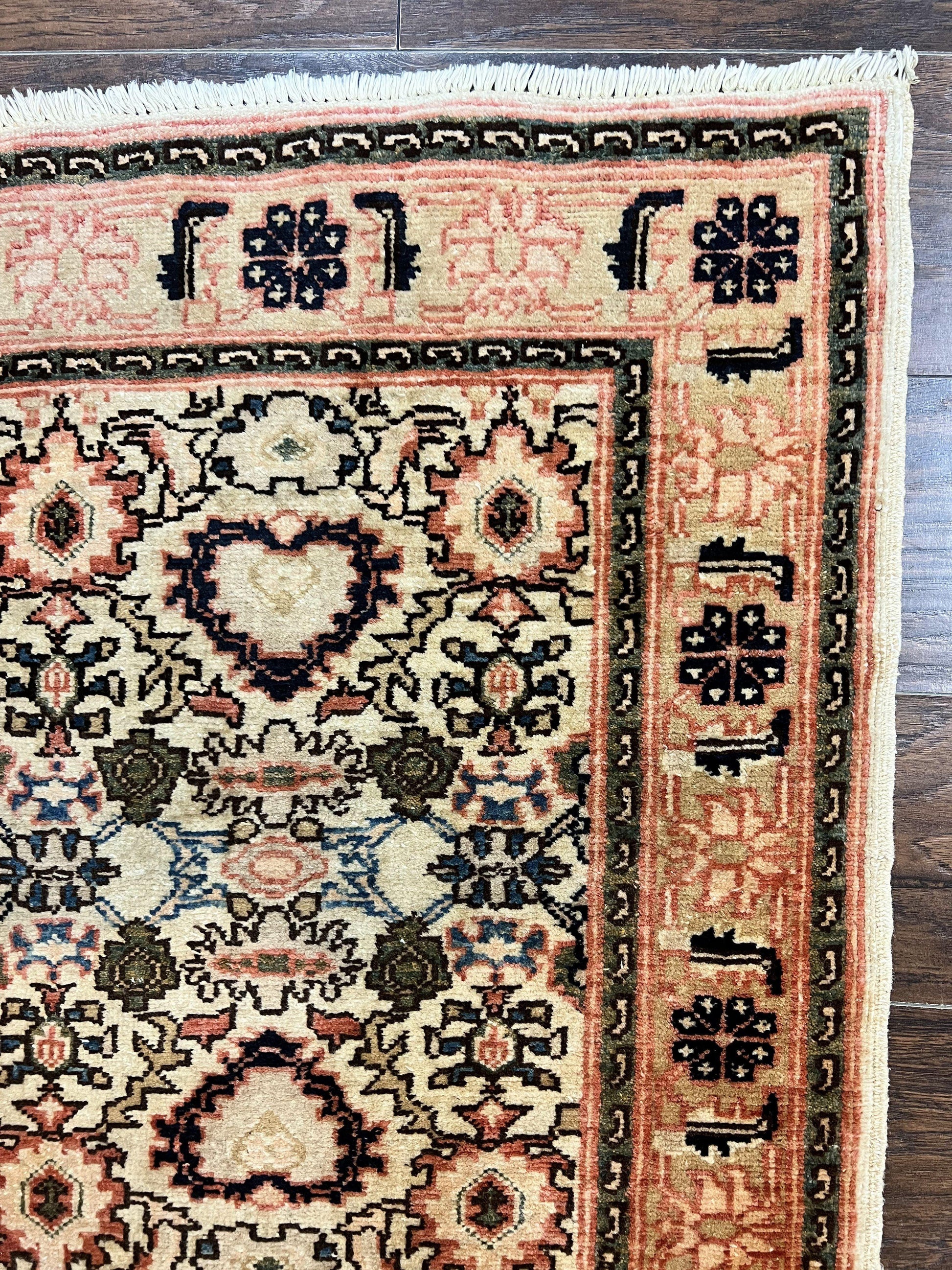 Romanian Runner Rug 2.6 x 12.9, Wool Handmade Hand Knotted Skinny Runner for Hallway, Floral Allover, Vintage Tan Runner - Nuvé