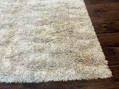 European Rya Shag Rug 6.6 x 9.7, Beige, Fluffy Vintage Area Rug - Nuvé