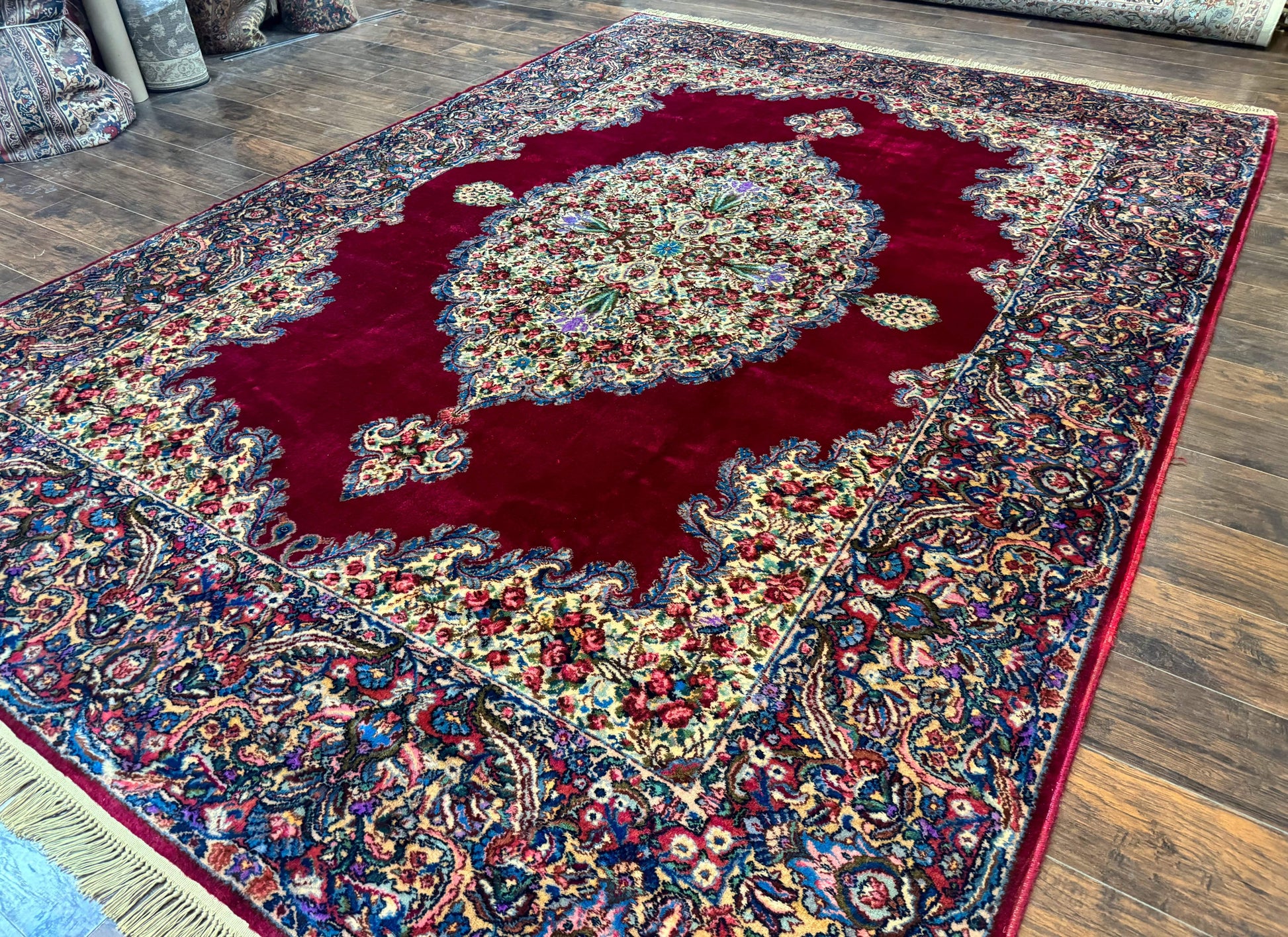Karastan Rug 8.8 x 12 - Red Floral Kirman - Wool Pile Carpet - Nuvé