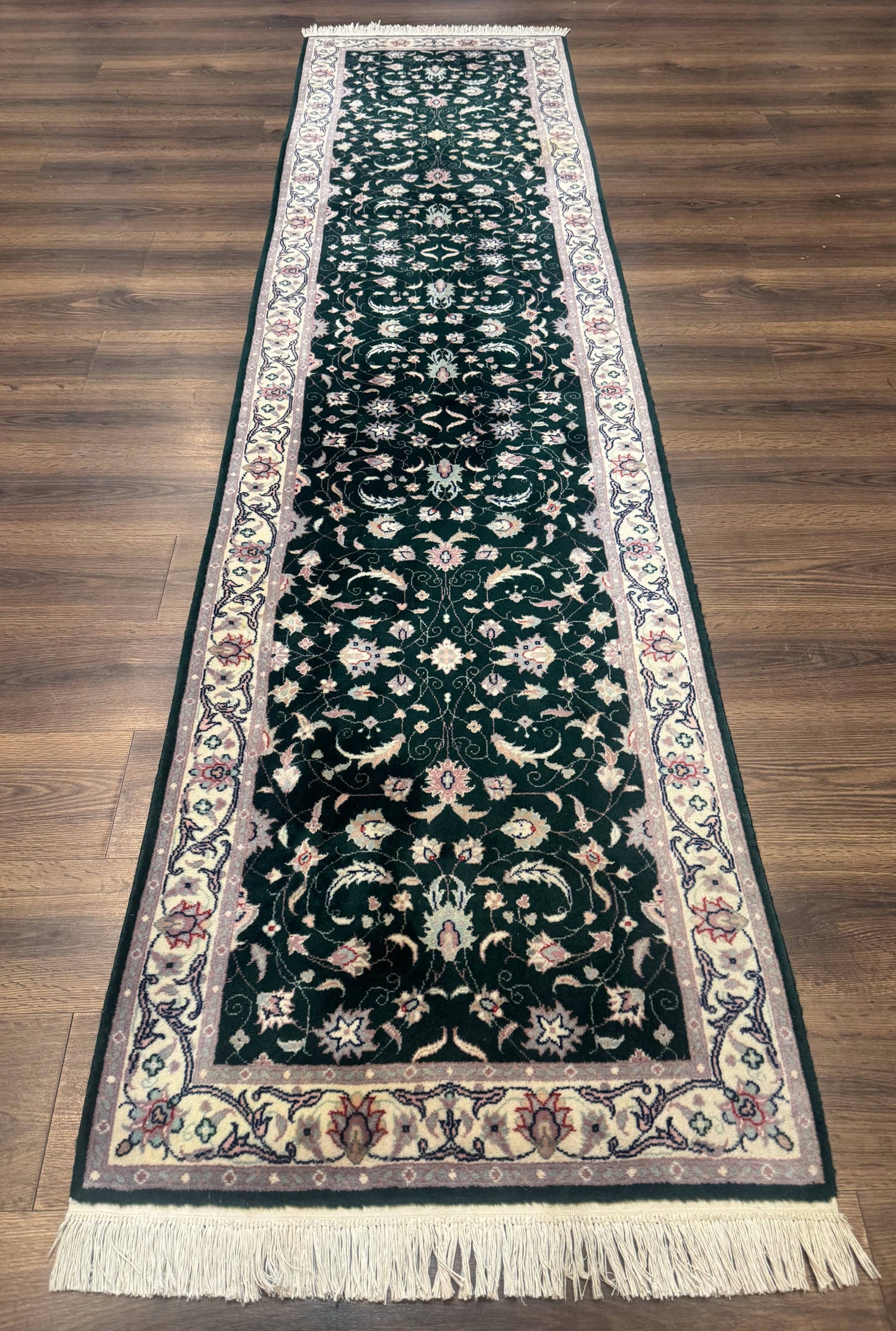 Pak Persian Runner Rug 2.6 x 10, Dark Green and Beige, Floral Allover - Nuvé