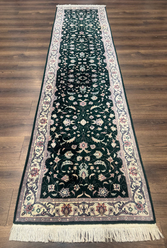 Pak Persian Runner Rug 2.6 x 10, Dark Green and Beige, Floral Allover - Nuvé