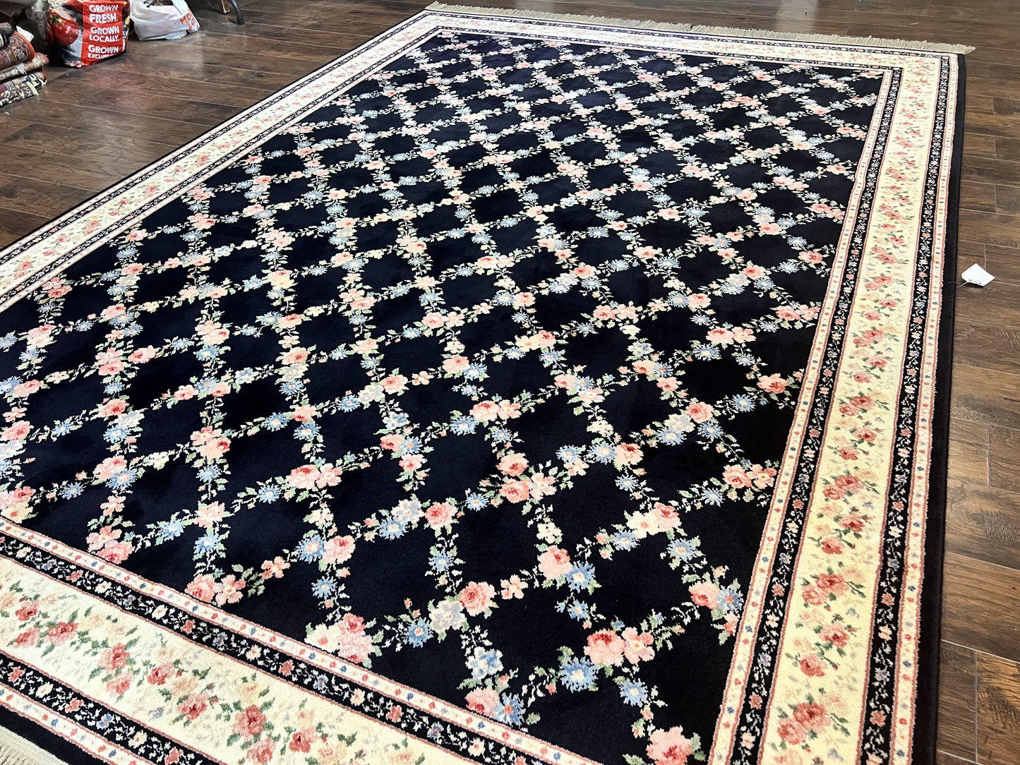 Karastan Rug 8.8 x 12, Garden of Eden #509/1270, Ebony Trellis, Vintage Discontinued Wool Pile Karastan Carpet - Nuvé