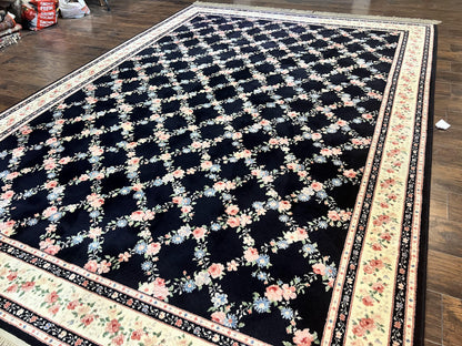 Karastan Rug 8.8 x 12, Garden of Eden #509/1270, Ebony Trellis, Vintage Discontinued Wool Pile Karastan Carpet - Nuvé