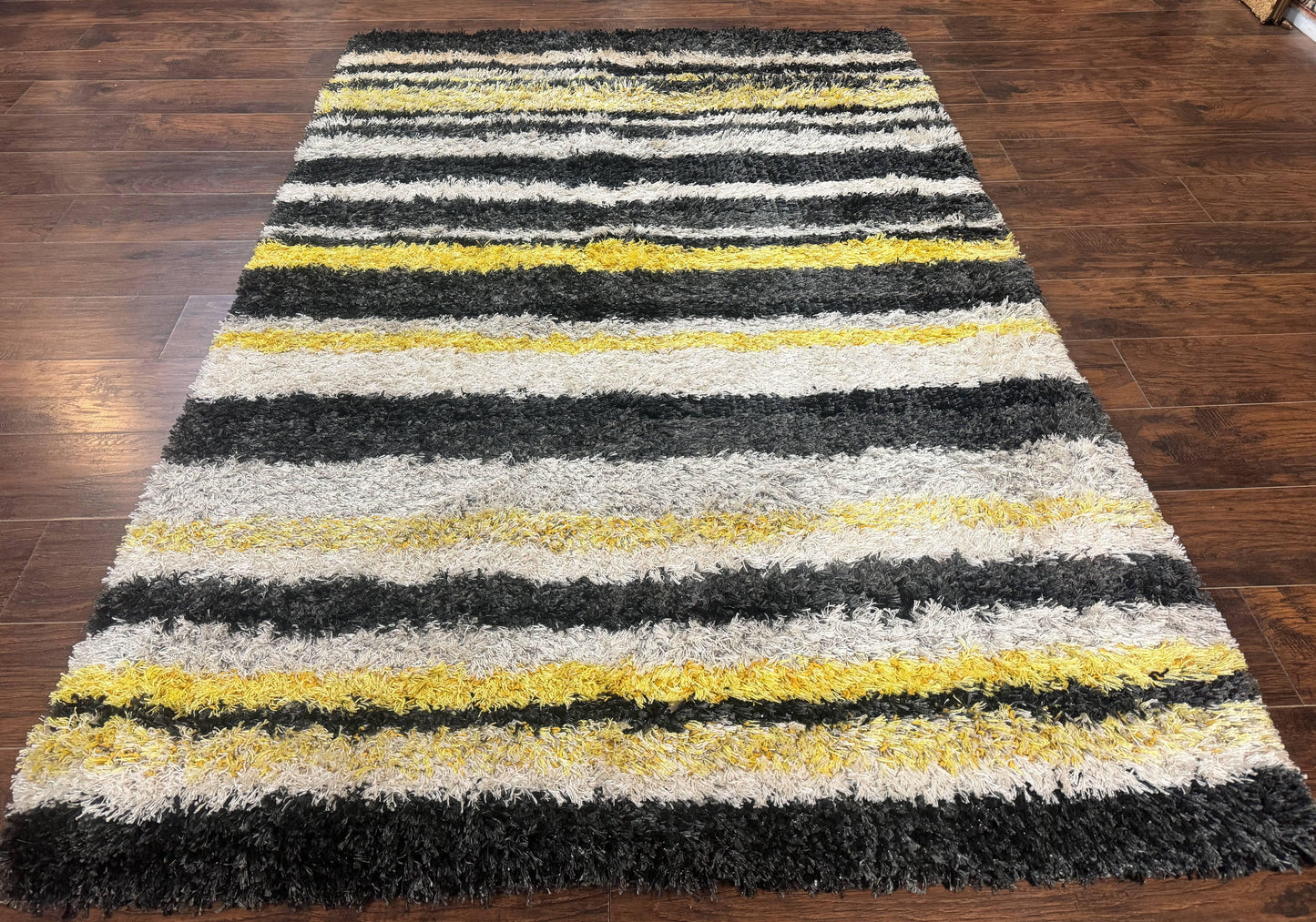 Shag Rug 5x8, Yellow Ivory Charcoal, Contemporary - Nuvé