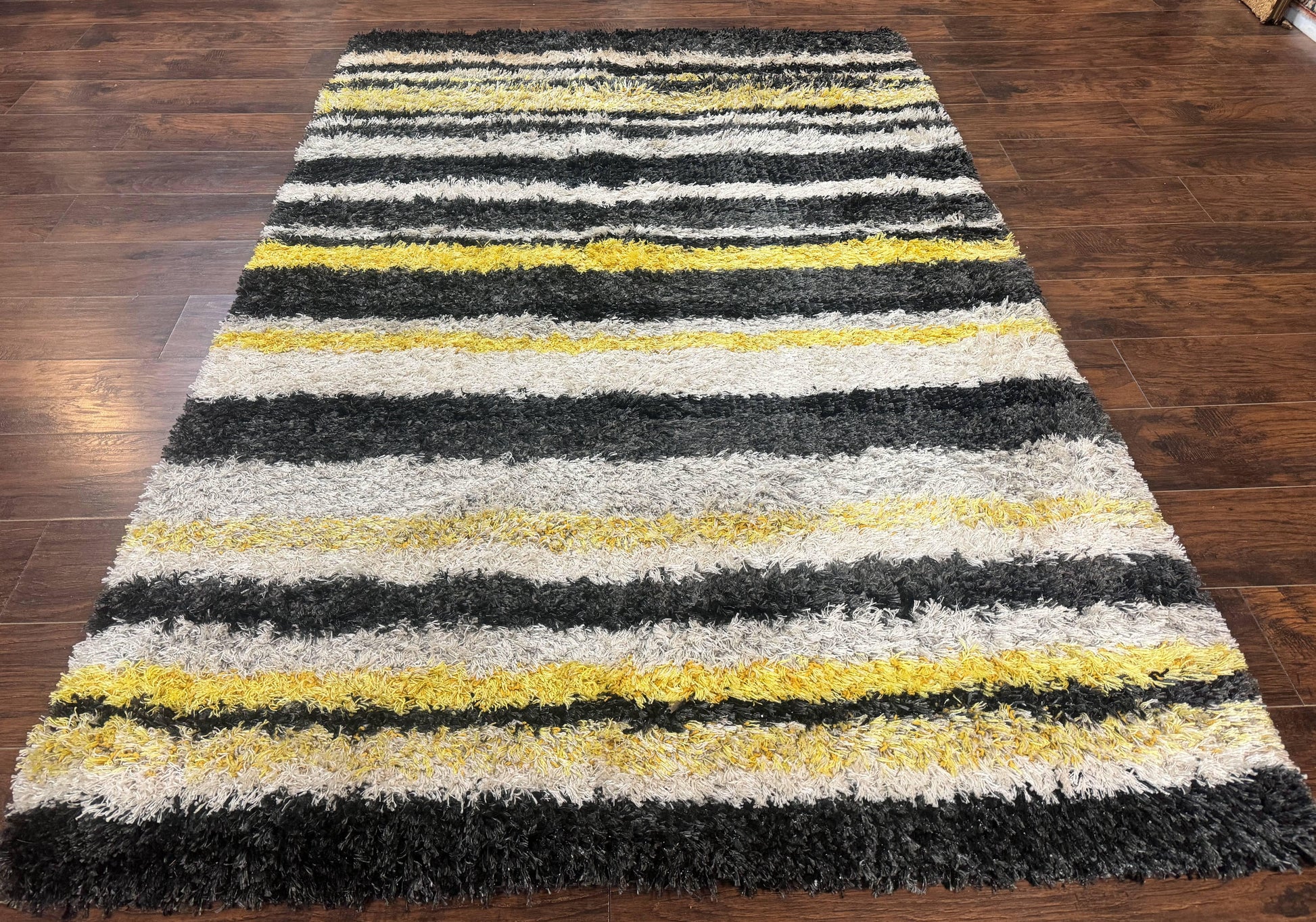 Shag Rug 5x8, Yellow Ivory Charcoal, Contemporary - Nuvé