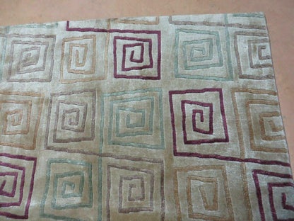 8' X 11' Modern Tibetan Nepal Art Deco Chinese Handmade Wool Silk Rug Abstract - Nuvé