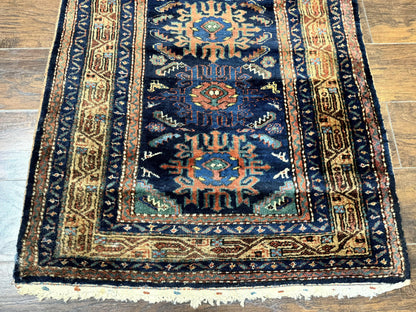 Antique Persian Sarab Runner 3x17, Blue Persian Runner Rug, Long Handmade Wool Carpet for Hallway, Rare, Tribal - Nuvé